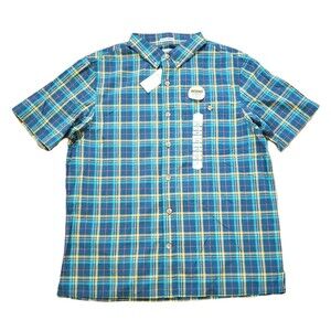 NWT Duluth Untucked BBQ Slim Fit Sz Large Blue Short Sleeve Shirt 11950 MBI